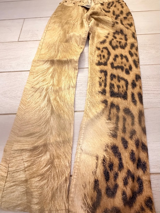 Roberto Cavalli Denim - Roberto Cavalli Leopard-Print Flare Jeans in Tan and Black